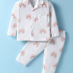 Ben Benny Interlock Knit Full Sleeves Night Suit With Rainbow & Heart Print - Off White-image-17