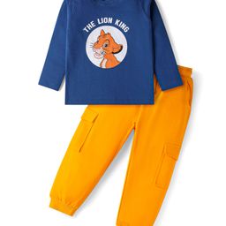 Babyhug Disney Single Jersey Knit Full Sleeves T-Shirt & Lounge Pant Set With Lion King Graphics - Navy Blue & Yellow-image-85
