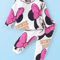 Babyhug Disney Cotton Knit Full Sleeves Night Suit With Minnie Mouse Print - White & Pink-picture-47