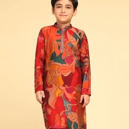 KISAH Full Sleeves Leaves Printed & Lace Embellished Kurta - Multi Colour-image-57