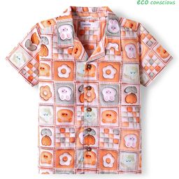 Babyoye 100% Cotton Poplin Woven Half Sleeves Shirt with Donuts Print - Multicolour-image-46