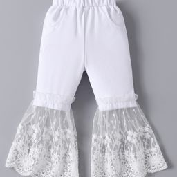 Mark & Mia Full Length Leggings with Floral Chikankari Detailing - White-image-89