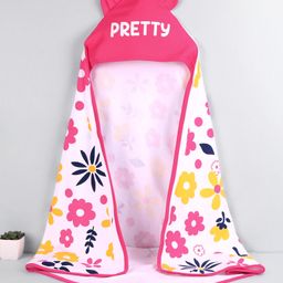 Doodle Poodle 100% Cotton Interlock Knit Hooded Bath Towel with Floral Print L 83 x B 82 cm - White & Dark Pink-image-26