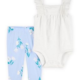 Carter's Knit Frill Sleeves Onesie with Leggings & Floral Print - Light Blue & White-image-37