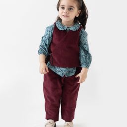 Tiber Taber Cotton Blend Full Puffed Sleeves Floral Printed Shirt Pant With Jacket Set - Maroon-image-65