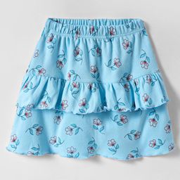 Tango Interlock Knit Knee Length Skirt With Floral Print - Light Blue-image-28