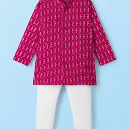 Dapper Dudes Full Sleeves Abstract Printed Kurta Pyjama Set - Pink-image-37
