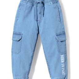 Babyhug Full Length Denim Jeans with Stretch & Born to Play Print - Light Blue-image-87