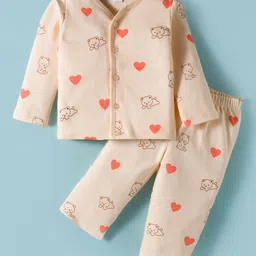 Tango Interlock Knit Full Sleeves Co-ords Night Suit With Animal Print - Cream-picture-11