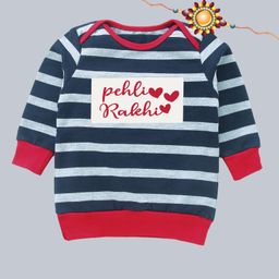 Kadam Baby Cotton Knit Raksha Bandhan Theme Full Sleeves Pehli Rakhi Text Printed Sweatshirt With Rakhi - Black & Red-image-23