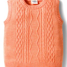 Doodle Poodle Knit Sleeveless Pullover Sweater with Cable Knit Design - Peach-picture-11