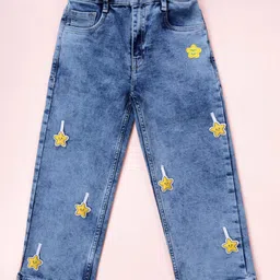 Kiddopanti Denim Woven Stars Applique Detailed Mild Washed Jeans - Light Blue-picture-21