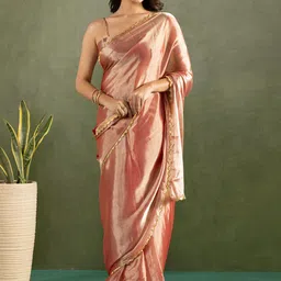 HERE&NOW Beads and Stones Pure Chiffon Saree-image-9