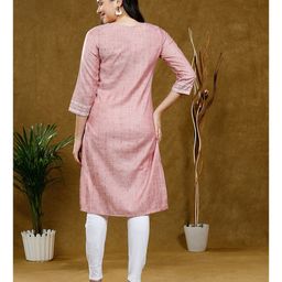 True Shape Three Fourth Sleeves Abstract Printed Maternity Kurta With Nursing Access - Red image 4
