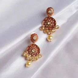 Anouk Gold-Plated Artificial Stones Studded & Beaded Contemporary Drop Earrings-29
