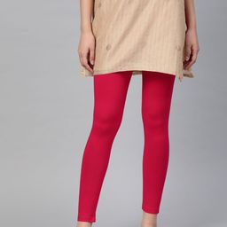 W Women Pink Solid Ankle Length Leggings-picture-27