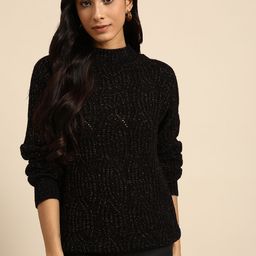 all about you Women Black Cable Knit Pullover-image-63