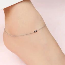 Zavya 925 Sterling Silver Subtle Black Beads Rhodium Plated Adjustable Link Chain Anklet-13