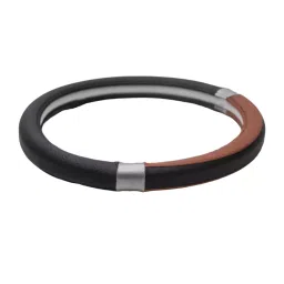 Cipher Sporty Look Leather Steering Wheel Grip Cover Black and Brown M Size-image-3