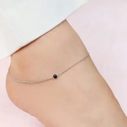 Zavya 925 Sterling Silver Chic Black Bead Rhodium Plated Adjustable Link Chain Anklet-image-24