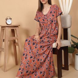 SAANJ Women Floral Printed Pure Cotton Maxi Nightdress-picture-46
