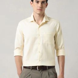 Arrow Autopress Yellow Cotton Slim Fit Self Shirt-image-54