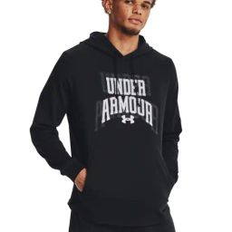 Under Armour Black Cotton Loose Fit Logo Printed Hooded Sweatshirt-image-96