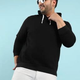 Instafab Plus Black Cotton Regular fit Plus Size Hooded Sweatshirt-image-40
