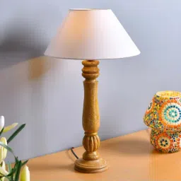 Homesake Classic Victorian Brown Wooden Table Lamp with White Shade - Set of 1-15