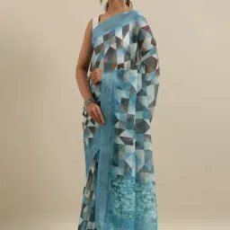 The Chennai Silks Multicolored Geometric Pattern Saree With Unstitched Blouse-image-6