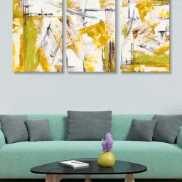 999Store Green & White Abstract Art 3 Frame Canvas Paintings-31