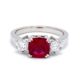 925 Silver Cushion Red Ruby and American Diamond Meghan Markle's Ring for Women & Girls-image-98