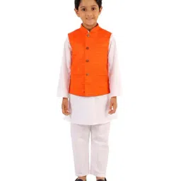VASTRAMAY Kids Orange & White Textured Kurta Set-image-87