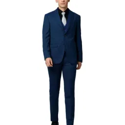 Peter England Elite Navy Slim Fit Self Pattern Three Piece Suit-image-43