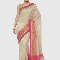 Banarasi Silk Works Beige Silk Woven Saree With Unstitched Blouse-image-40