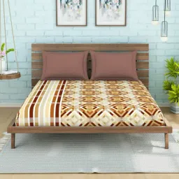 Spaces Brown 144 TC Cotton Queen Bed Sheet with 2 Pillow Covers-image-24