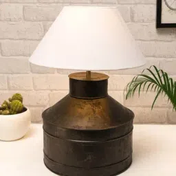 Homesake Rustic Milk Gagar Black & White Metal Table Lamp With Cone Drum Shade (LED Bulb Included)-14