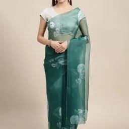 Blissta Rama Green Floral Print Saree With Unstitched Blouse-picture-21