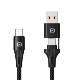 Portronics Konnect J4 100W High Output 2-in-1, USB-A + Type-C to Type-C Cable(Black)-48