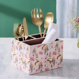 Nestroots Printed Pink Mango Wood 3 Section Cutlery Holder-11