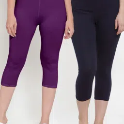 Gracit Purple & Navy Mid Rise Capris - Pack Of 2-image-54