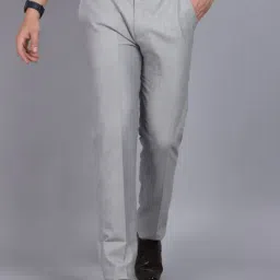 Cantabil Light Grey Cotton Regular Fit Trousers-picture-11