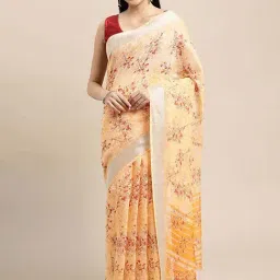 Blissta Orange Linen Printed Saree With Unstitched Blouse-image-10