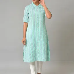 Aurelia Women Green Geometric Print Cotton Blend Kurta-1