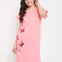 Clovia Pink Cotton Graphic Print Sleep Tees-image-42