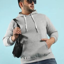 Instafab Plus Grey Cotton Regular fit Plus Size Hooded Sweatshirt-picture-20