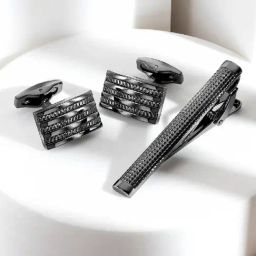 Peora Silver Plated Combo of Tie Pin Cufflinks Set Stylish Accessories for Men-image-1