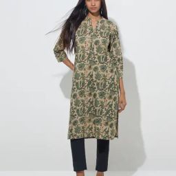 Utsa by Westside Green Botanical Design Straight Cotton Kurta-image-31