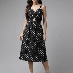 Aarika Black Polka Dots A-Line Dress-image-80