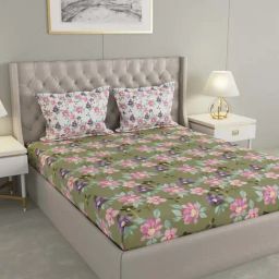 Raymond Home Mystique Green 110 TC Cotton Queen Bedsheet with 2 Pillow Covers-image-39